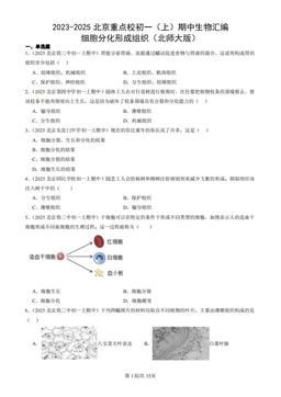 2023-2025北京重点校初一（上）期中生物汇编：细胞分化形成组织（北师大版）-答案
