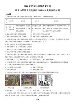 2022北京初三二模历史汇编：殖民地民地人民的反抗与资本主义制度的扩展-答案