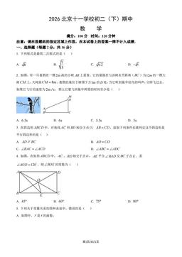 2026北京十一学校初二（下）期中数学（教师版）-答案