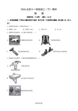 2026北京十一学校初二（下）期中物理-试题