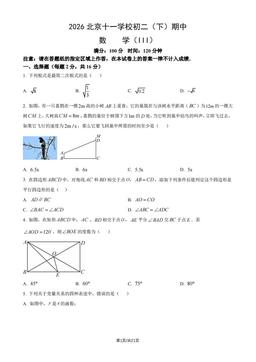 2026北京十一学校初二（下）期中数学（III）（教师版）-答案