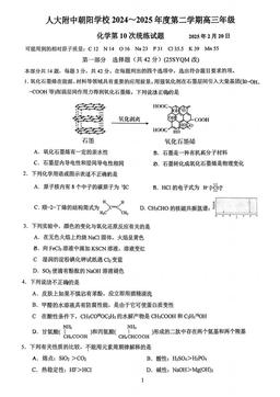 2025北京人大附中朝阳学校高三（下）统练十化学（教师版）-答案