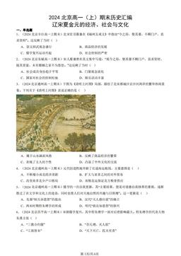 2024北京高一（上）期末历史汇编：辽宋夏金元的经济、社会与文化-答案