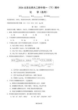 2026北京北师大二附中高一（下）期中化学（选考）（教师版）-答案