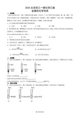 2024北京初三一模化学汇编：金属的化学性质-答案