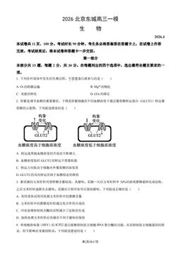 2026北京东城高三一模生物（教师版）-答案