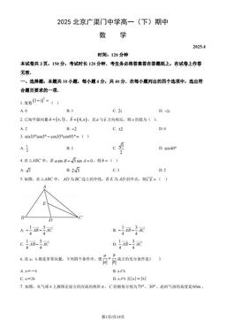 2025北京广渠门中学高一（下）期中数学（教师版）-答案