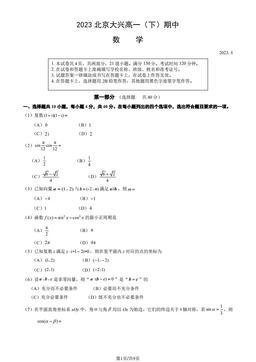 2023北京大兴高一（下）期中数学（教师版）-答案