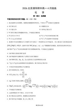 2026北京清华附中高一4月统练化学（教师版）-答案