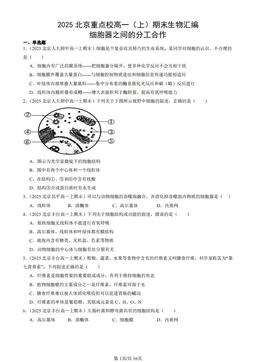 2025北京重点校高一（上）期末生物汇编：细胞器之间的分工合作-答案