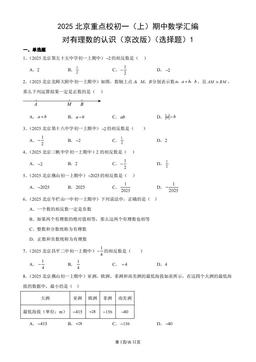 2025北京重点校初一（上）期中数学汇编：对有理数的认识（京改版）（选择题）1-答案