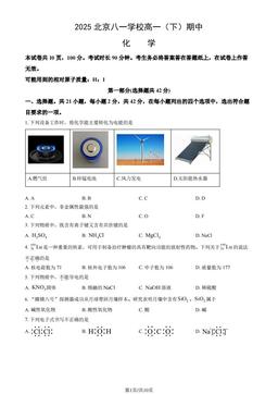 2025北京八一学校高一（下）期中化学（教师版）-答案