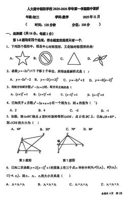 2025北京人大附中朝阳学校初三（上）期中数学-试题