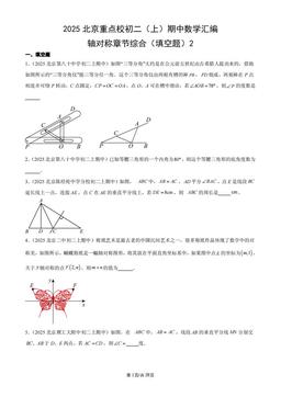 2025北京重点校初二（上）期中数学汇编：轴对称章节综合（填空题）2-答案