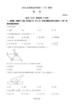2026北京师达中学初一（下）期中数学（教师版）-答案