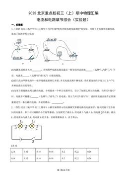 2025北京重点校初三（上）期中物理汇编：电流和电路章节综合（实验题）-答案