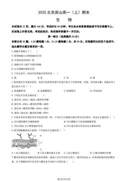 2025北京房山高一（上）期末生物（教师版）-答案