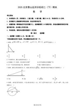 2025北京景山远洋分校初二（下）期末数学（教师版）-答案