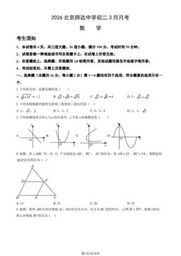 2026北京师达中学初二3月月考数学（教师版）-答案