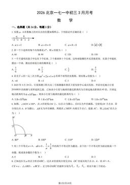 2026北京一七一中初三3月月考数学（教师版）-答案