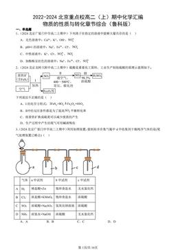 2022-2024北京重点校高二（上）期中化学汇编：物质的性质与转化章节综合（鲁科版）-答案