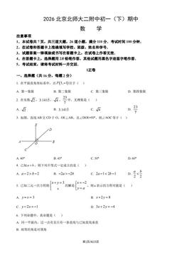 2026北京北师大二附中初一（下）期中数学（教师版）-答案