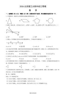 2026北京理工大附中初三零模数学（教师版）-答案