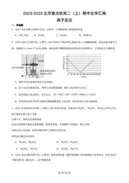 2023-2025北京重点校高二（上）期中化学汇编：离子反应-答案