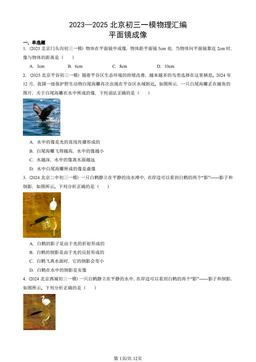 2023—2025北京初三一模物理汇编：平面镜成像-答案