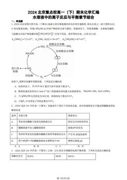2024北京重点校高一（下）期末化学汇编：水溶液中的离子反应与平衡章节综合-答案