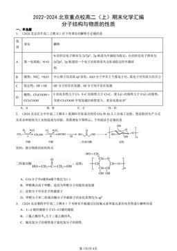 2022-2024北京重点校高二（上）期末化学汇编：分子结构与物质的性质-答案