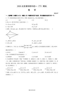 2025北京清华附中初一（下）期末数学（教师版）-答案