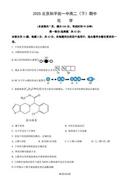 2025北京和平街一中高二（下）期中化学（教师版）-答案