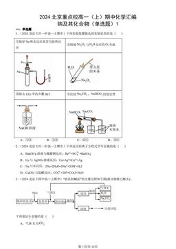 2024北京重点校高一（上）期中化学汇编：钠及其化合物（单选题）1-答案