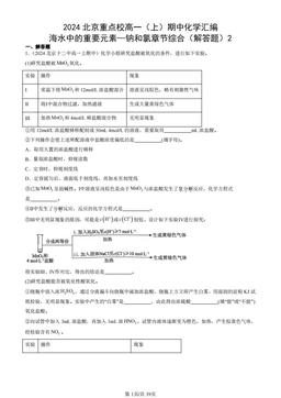 2024北京重点校高一（上）期中化学汇编：海水中的重要元素—钠和氯章节综合（解答题）2-答案