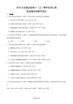 2025北京重点校高一（上）期中化学汇编：铁金属材料章节综合-答案