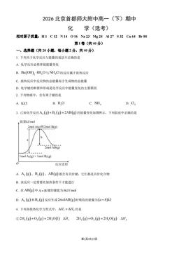 2026北京首都师大附中高一（下）期中化学（选考）（教师版）-答案
