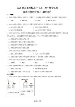 2025北京重点校高一（上）期中化学汇编：元素与物质分类2（鲁科版）-答案