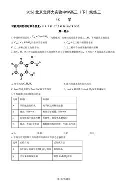 2026北京北师大实验中学高三（下）统练三化学（教师版）-答案