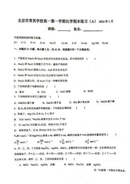 2024北京育英学校高一（上）期末化学（教师版）-答案
