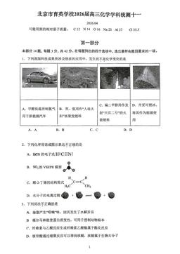 2026北京育英学校高三（下）统练十一化学-答案