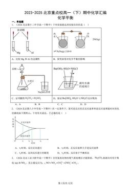 2023-2025北京重点校高一（下）期中化学汇编：化学平衡-答案