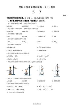 2026北京中关村中学高一（上）期末化学（教师版）-答案