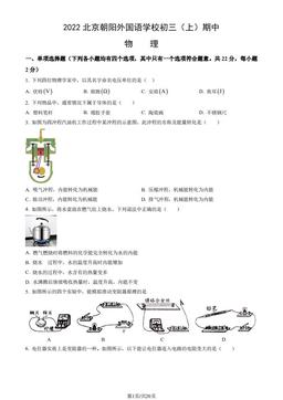 2022北京朝阳外国语学校初三（上）期中物理（教师版）-答案