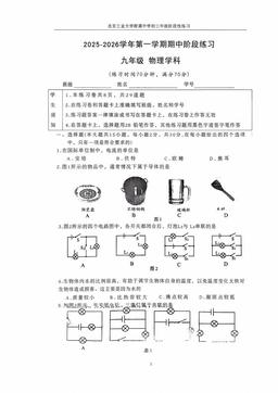 2025北京工大附中初三（上）期中物理-试题