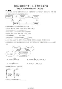 2024北京重点校高一（上）期中化学汇编：物质及其变化章节综合（填空题）-答案