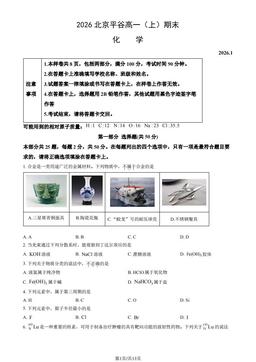 2026北京平谷高一（上）期末化学（教师版）-答案