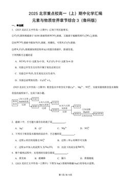 2025北京重点校高一（上）期中化学汇编：元素与物质世界章节综合3（鲁科版）-答案