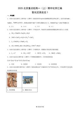 2025北京重点校高一（上）期中化学汇编：氧化还原反应1-答案