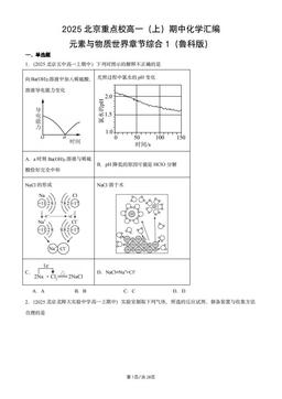 2025北京重点校高一（上）期中化学汇编：元素与物质世界章节综合1（鲁科版）-答案